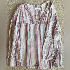 Velvet by Graham & Spencer Pink Striped Linen Top